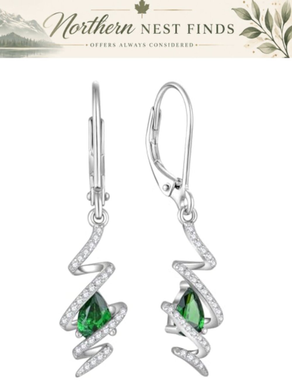 925 Sterling Silver Birthstone Twist Wire Leverback Dangle Earrings Cubic
